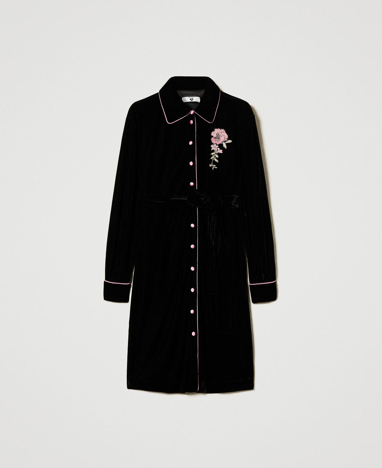 Scee by twin set Camicia da notte in velluto con ricamo Black Friday Prezzi