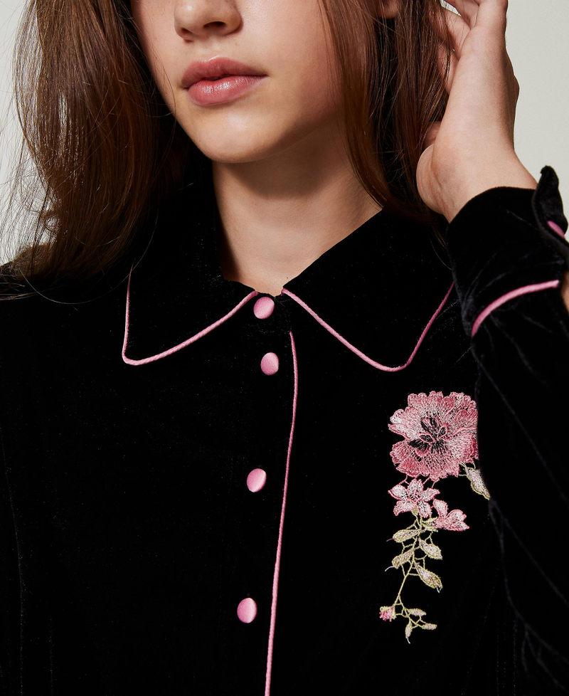 Scee by twin set Camicia da notte in velluto con ricamo Black Friday Prezzi