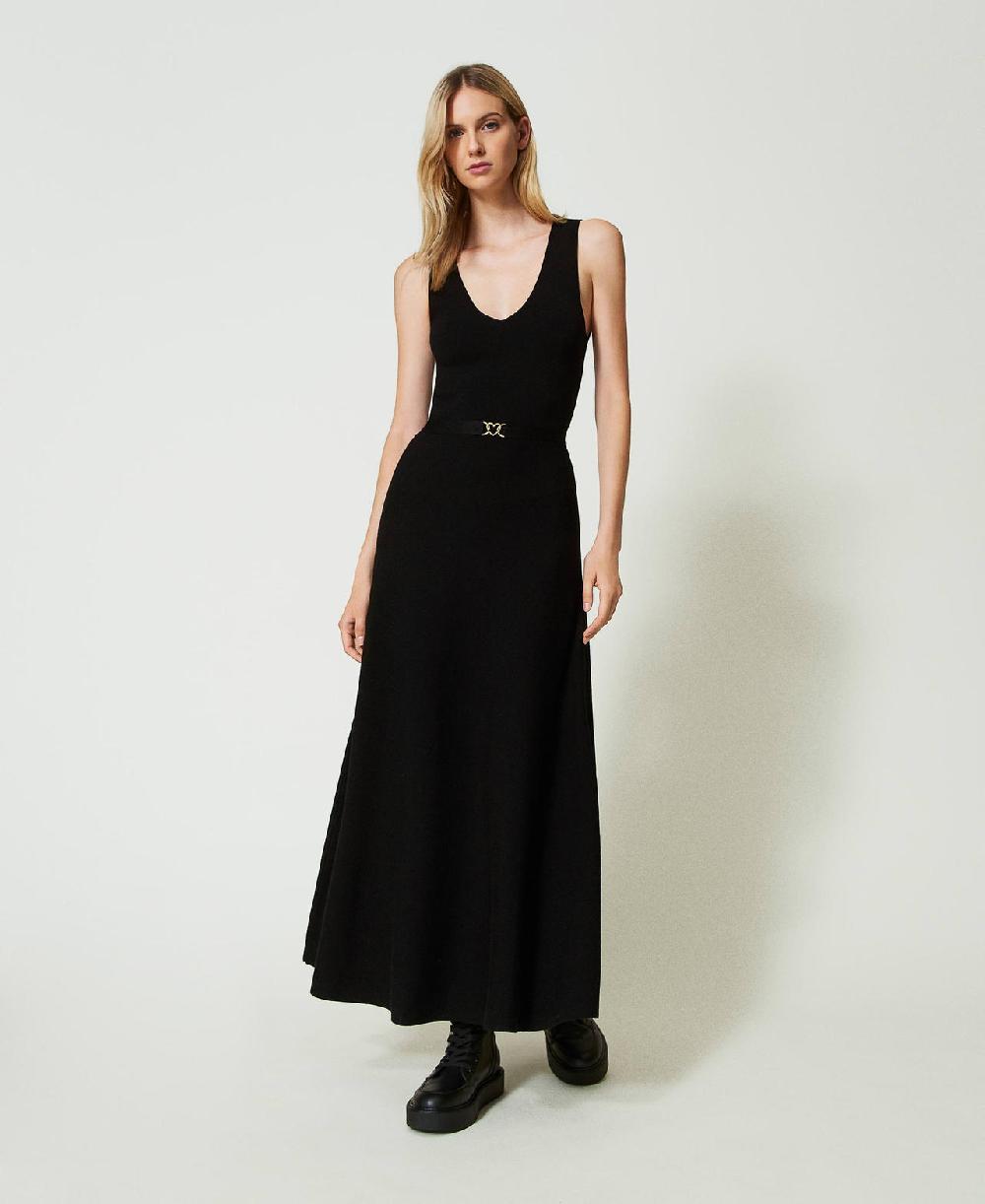 Scee by twin set Abito lungo in maglia con cintura In vendita