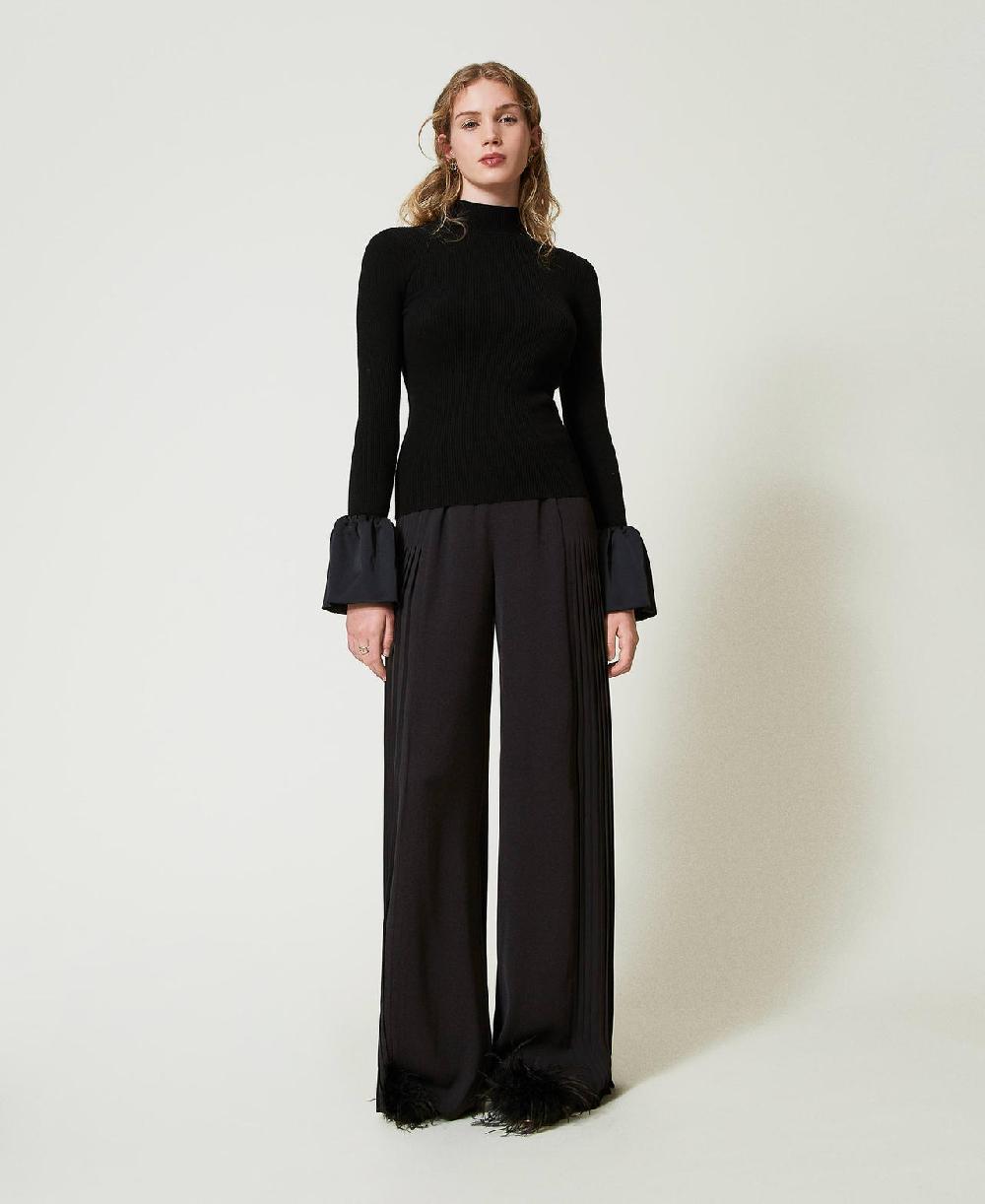 Scee by twin set Pantaloni a palazzo in georgette plissé Sconti questo mese