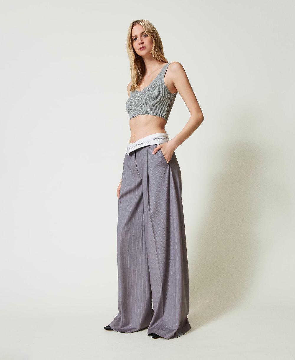 Scee by twin set Pantaloni wide leg gessati con risvolto Italy