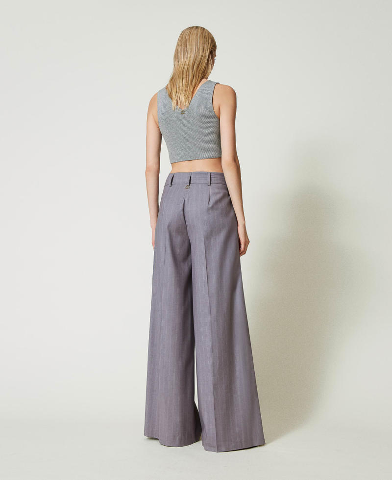 Scee by twin set Pantaloni wide leg gessati con risvolto Italy