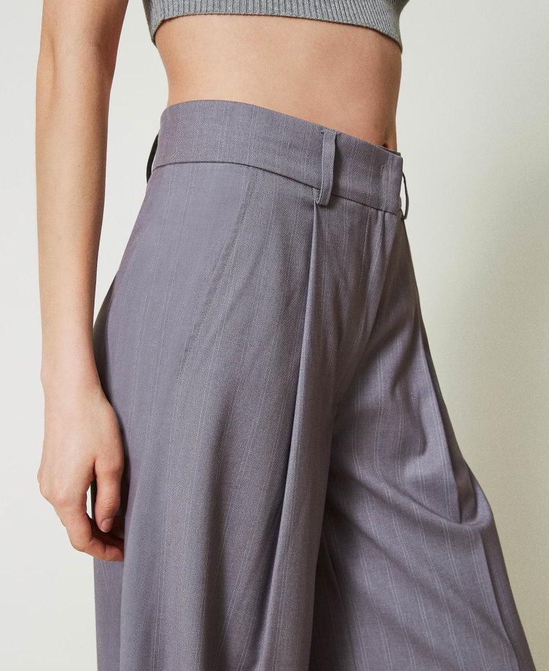 Scee by twin set Pantaloni wide leg gessati con risvolto Italy