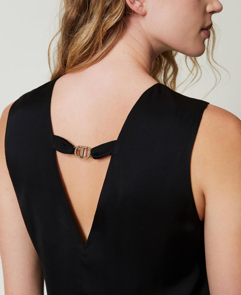 Scee by twin set Abito corto smanicato in raso con piume Spedizione Gratuita