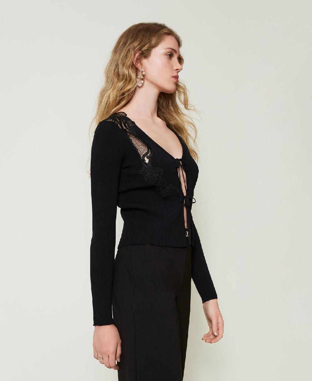 Scee by twin set Cardigan con laccetti e pizzo Acquista Ora