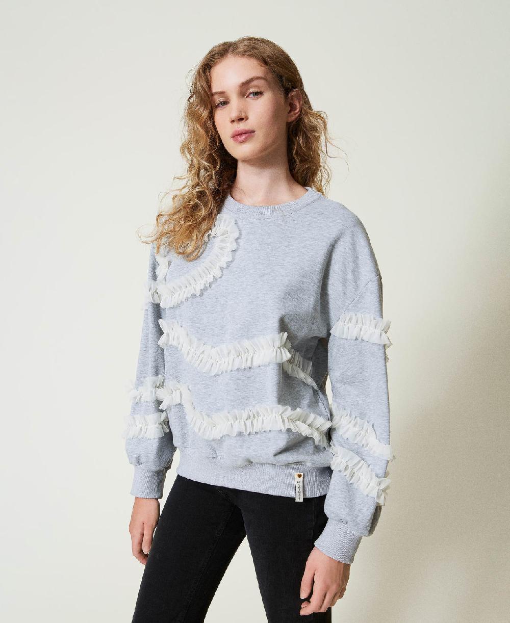 Scee by twin set Felpa mélange con volant in tulle Sottocosto