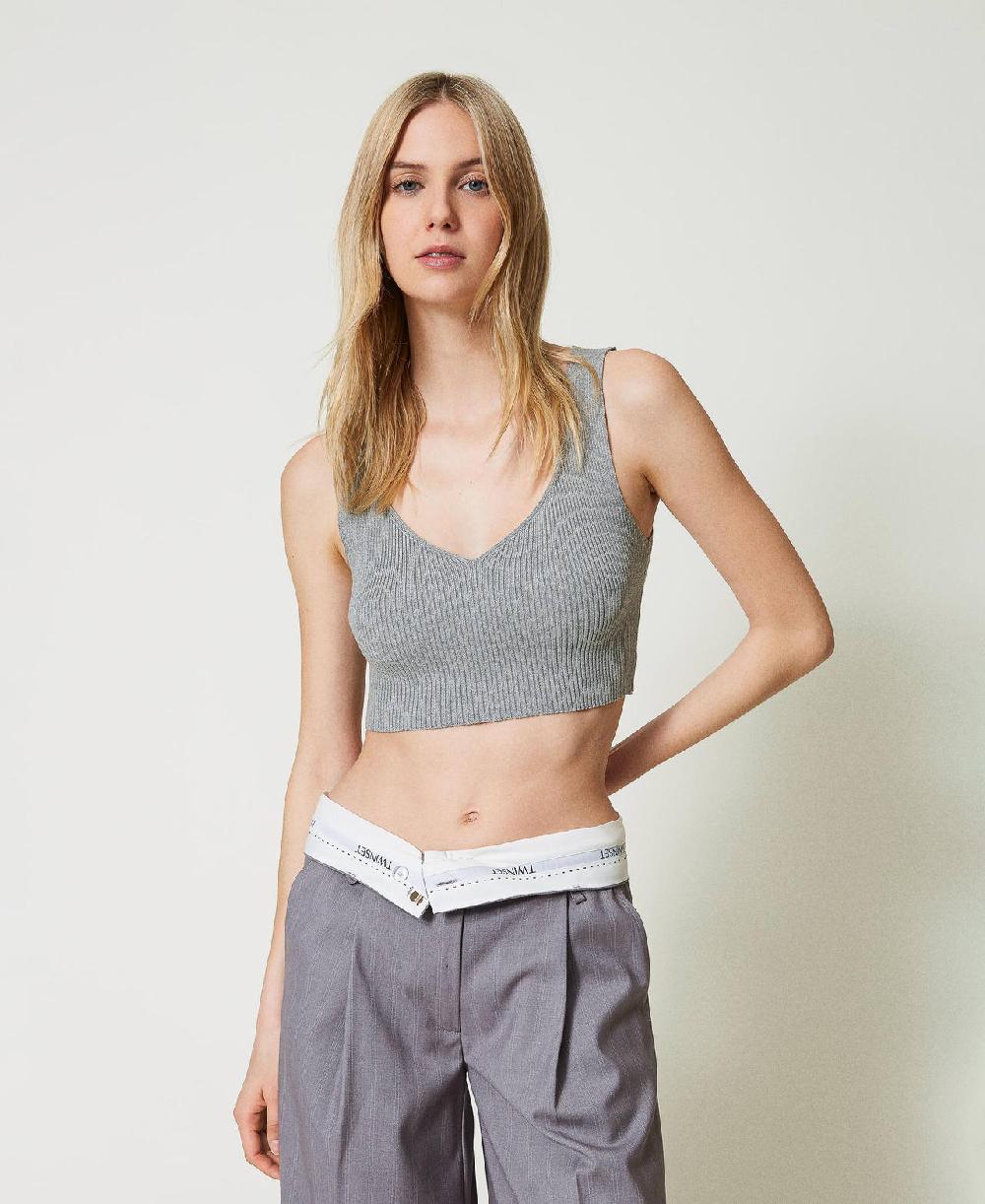 Scee by twin set Top cropped in maglia a costine Presa