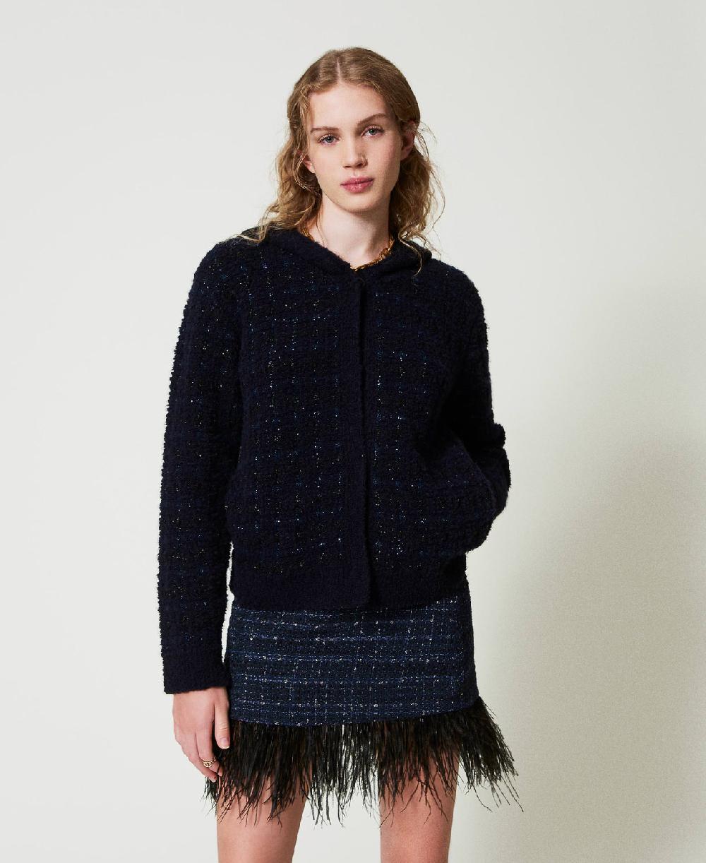 Scee by twin set Minigonna bouclé con piume In Vendita