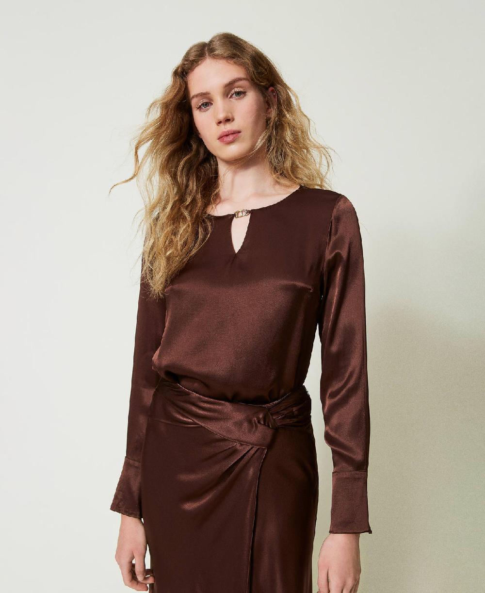 Scee by twin set Blusa in raso con Oval T Vendita Economica