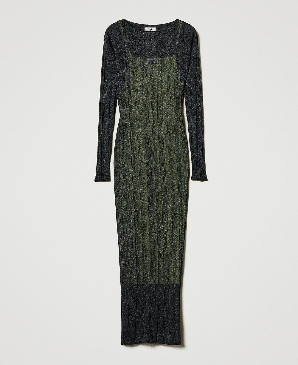Scee by twin set Abito lungo fitted in maglia a costine Nuova