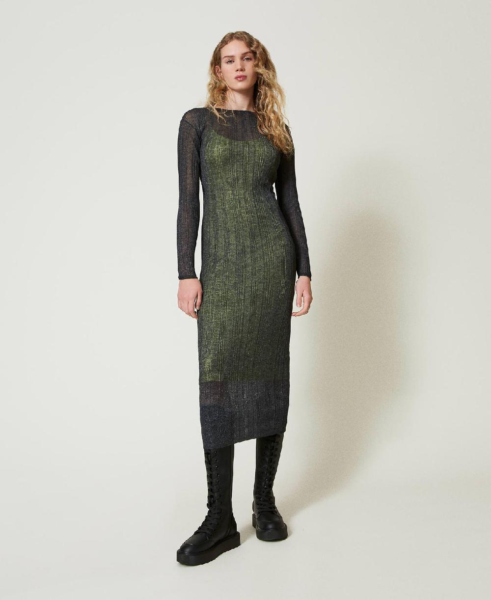Scee by twin set Abito lungo fitted in maglia a costine Nuova