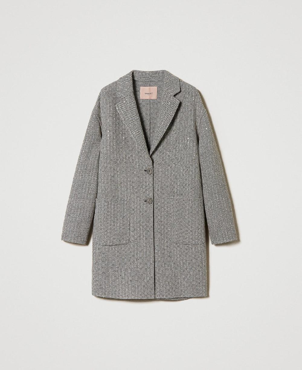 Scee by twin set Cappotto in panno double con paillettes Grande vendita