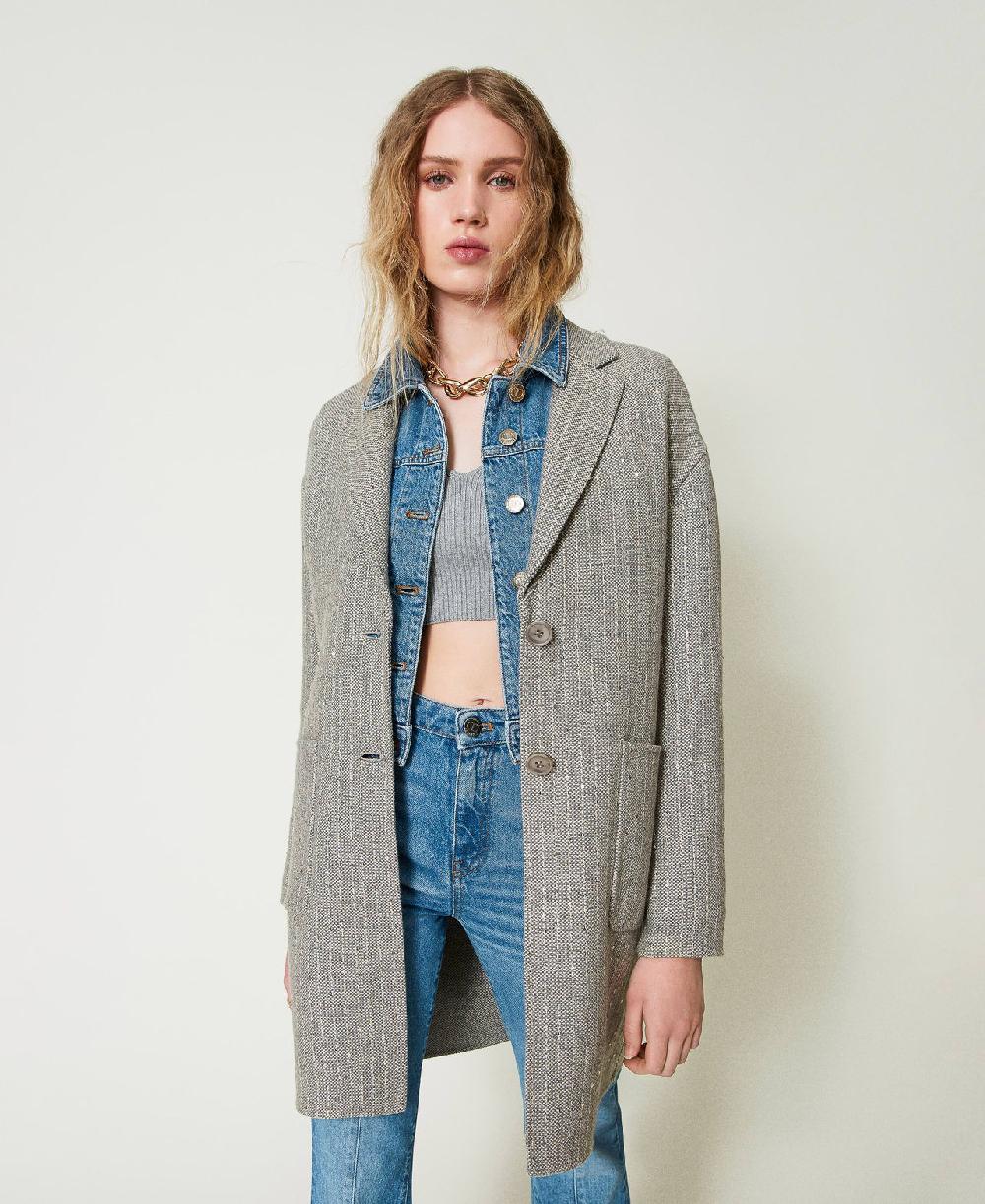 Scee by twin set Cappotto in panno double con paillettes Grande vendita