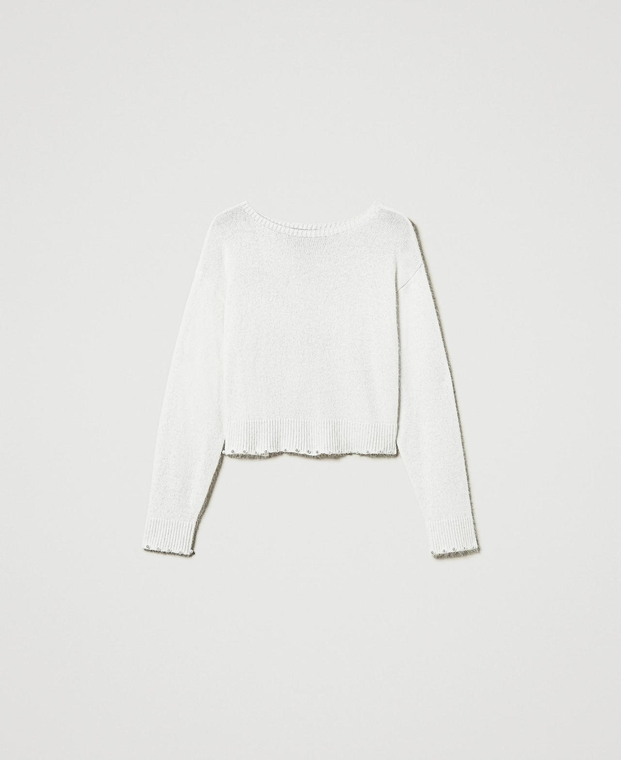 Scee by twin set Maglia cropped in misto angora con perle Flash Sale
