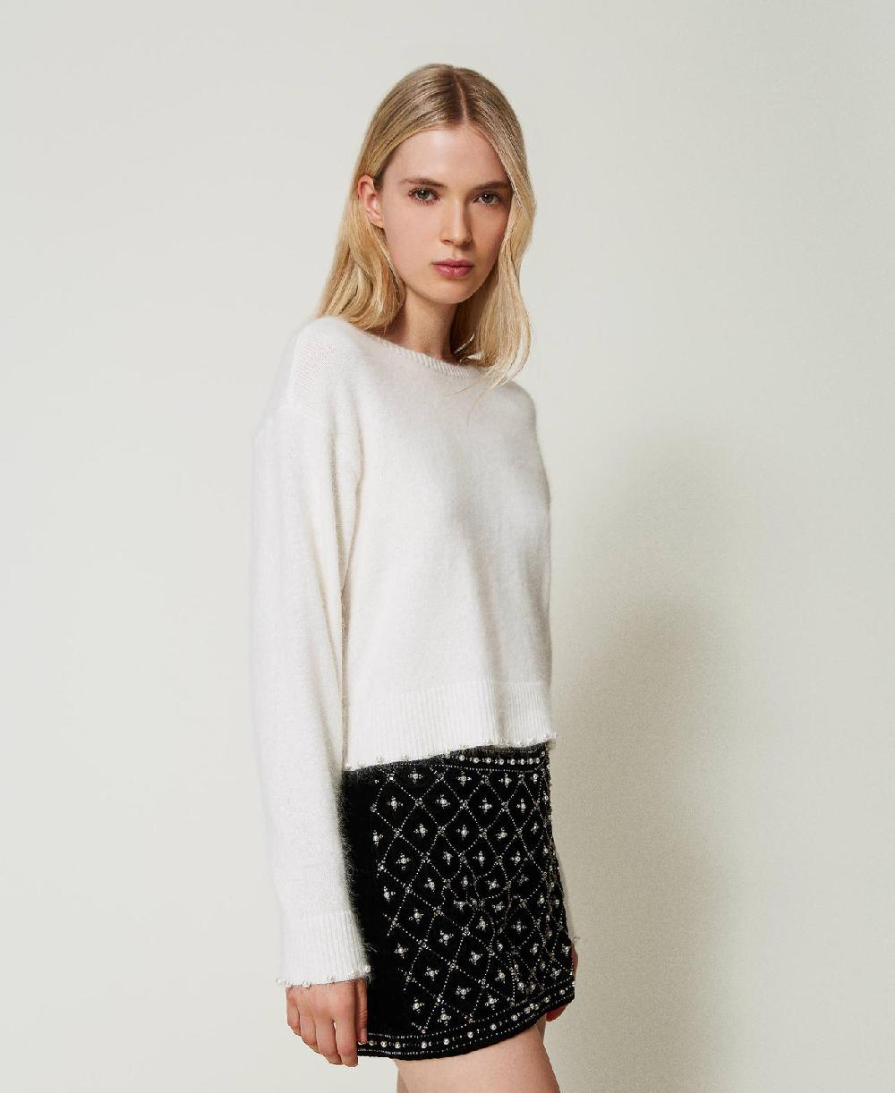 Scee by twin set Maglia cropped in misto angora con perle Flash Sale