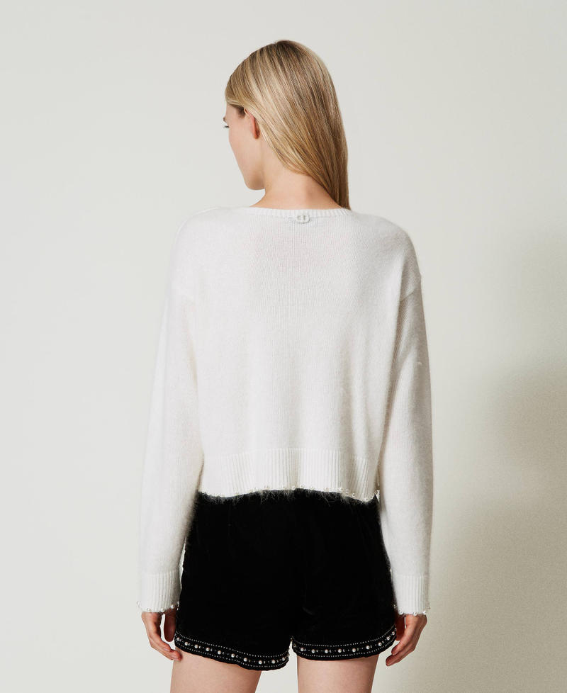 Scee by twin set Maglia cropped in misto angora con perle Flash Sale