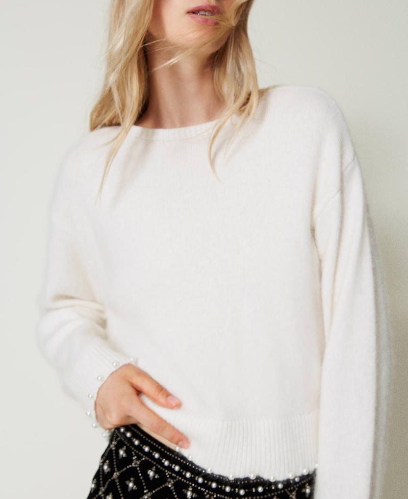Scee by twin set Maglia cropped in misto angora con perle Flash Sale