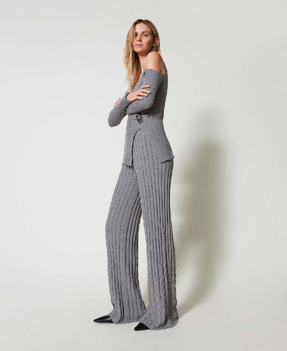 Scee by twin set Pantaloni flare in filato Treeblend con trecce Fornitura limitata