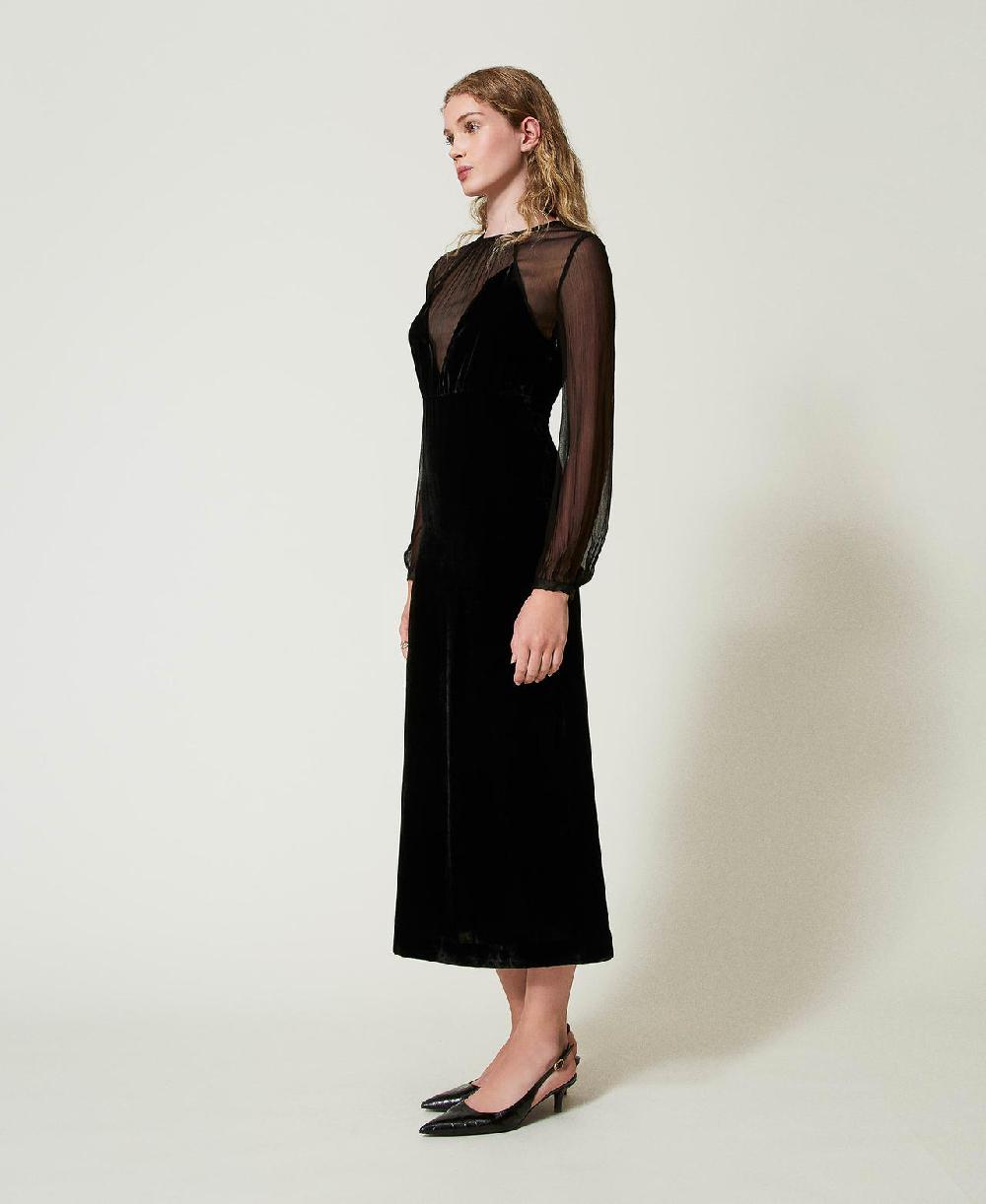 Scee by twin set Abito longuette in chiffon e velluto Shopping online