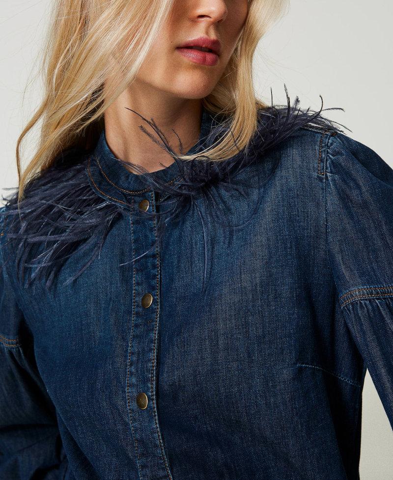 Scee by twin set Camicia in jeans con piume Offerta esclusiva