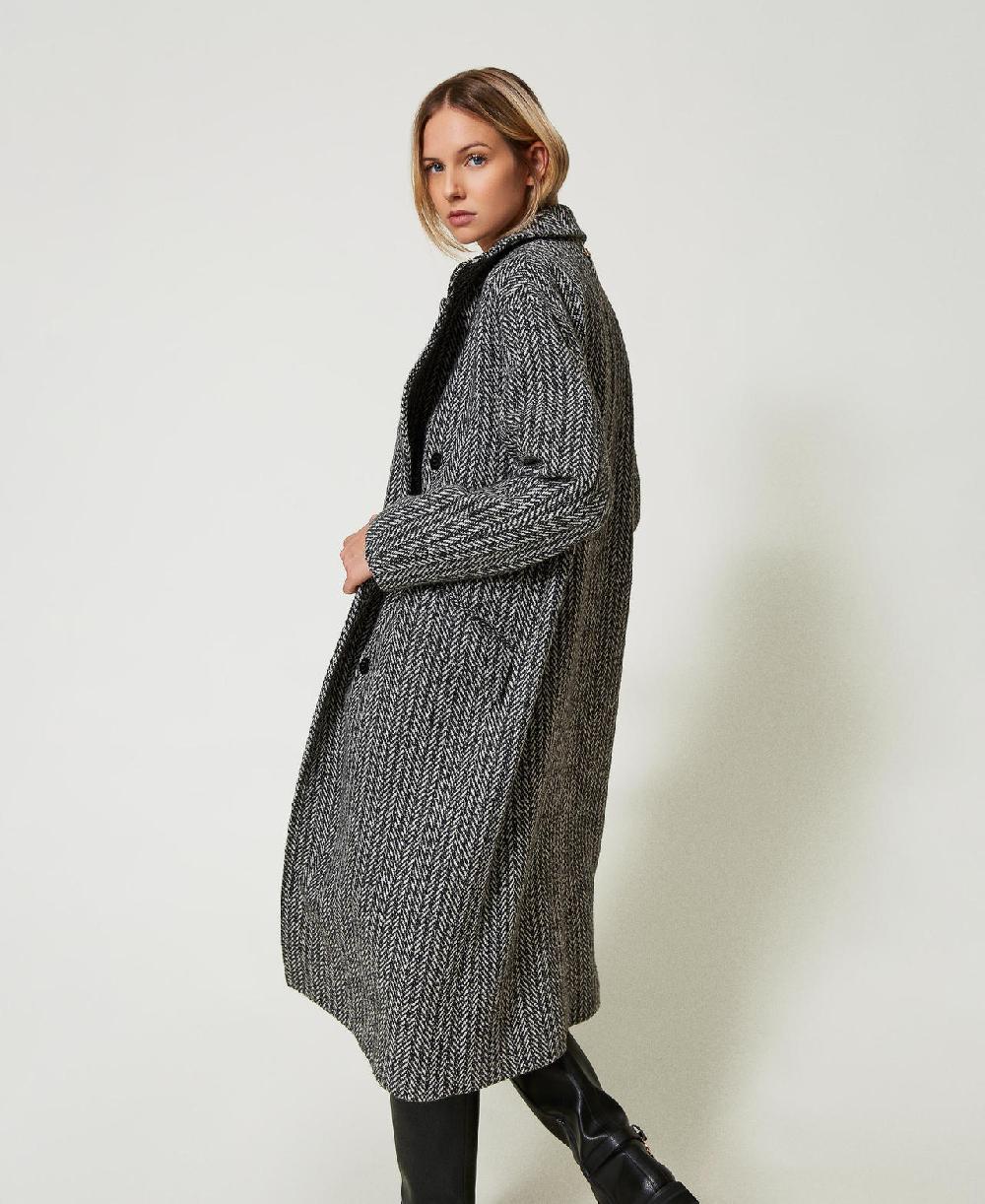 Scee by twin set Cappotto in misto lana gessato Offerta natalizia