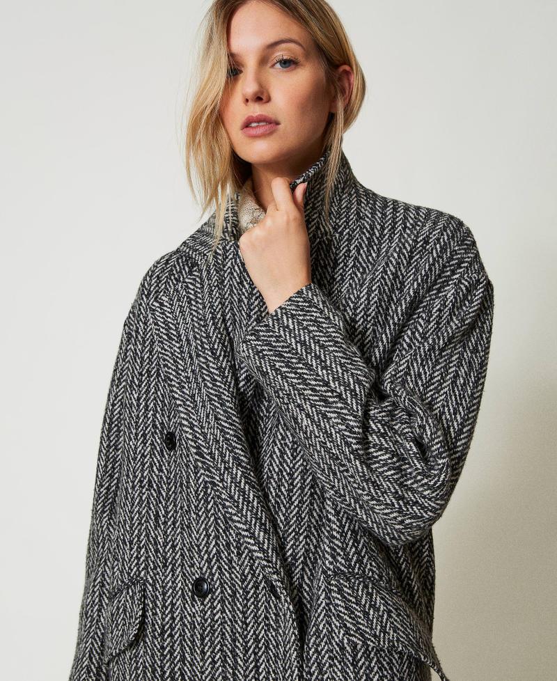 Scee by twin set Cappotto in misto lana gessato Offerta natalizia