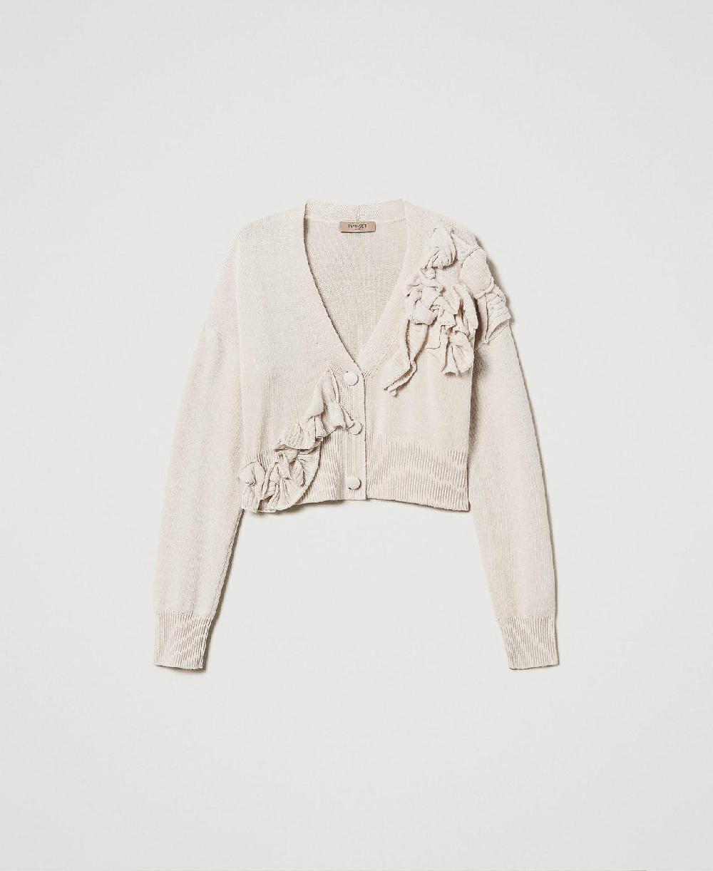 Scee by twin set Cardigan in misto lana con volant Fino al 65% di sconto