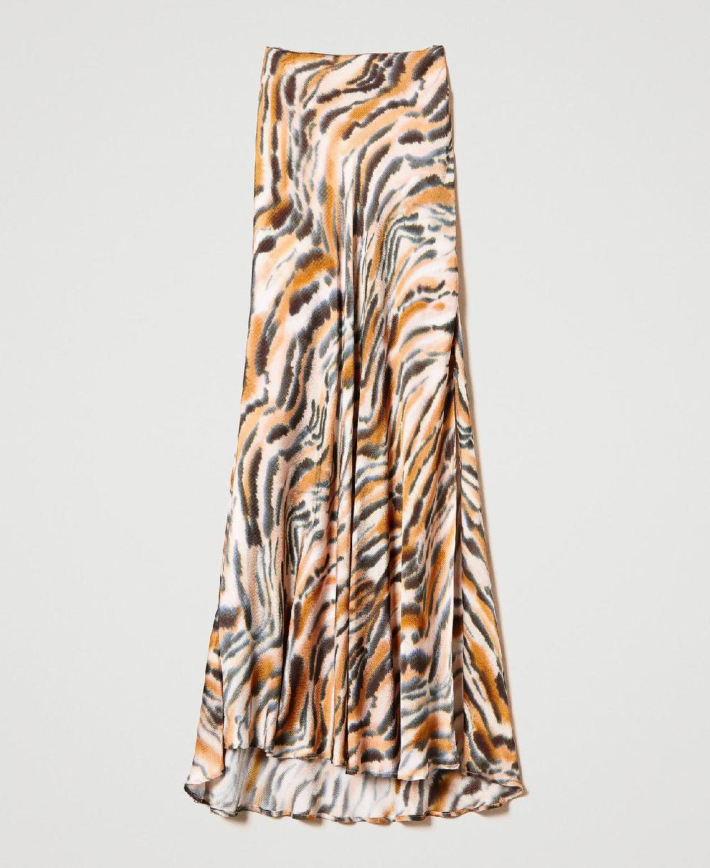 Scee by twin set Gonna lunga in raso animalier Super sconto