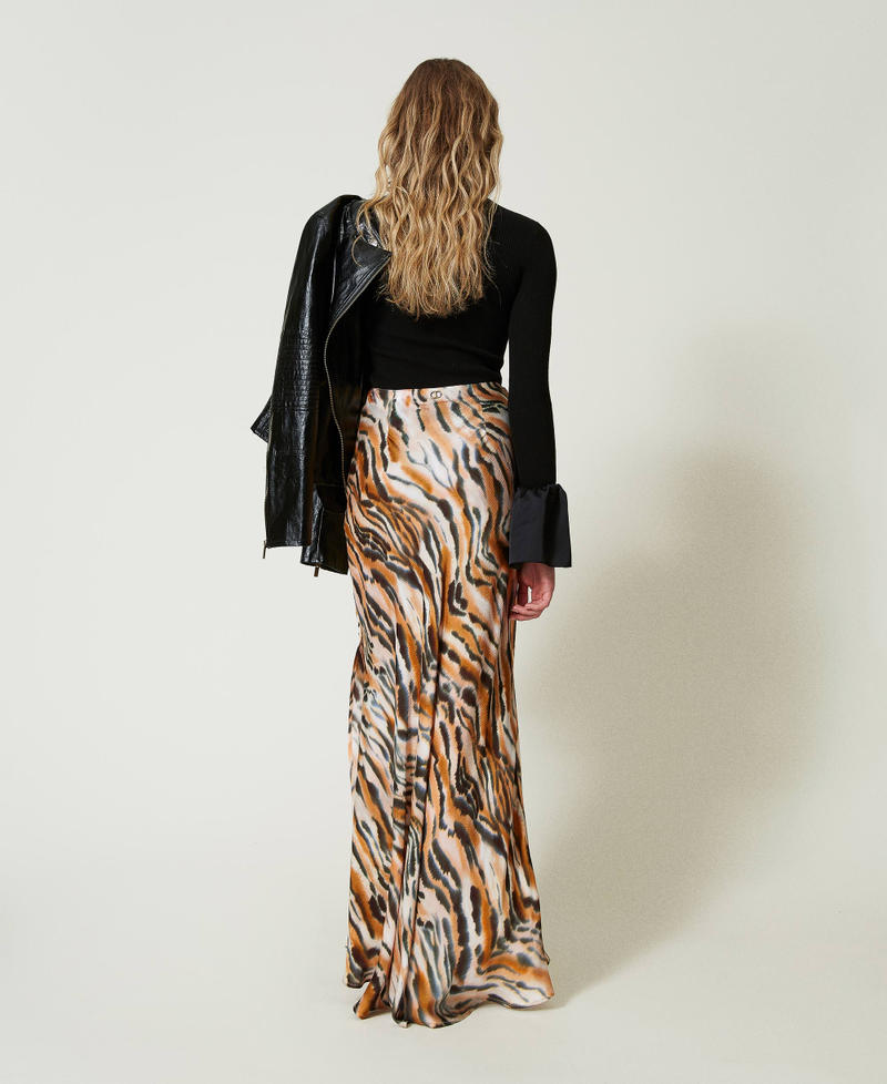 Scee by twin set Gonna lunga in raso animalier Super sconto
