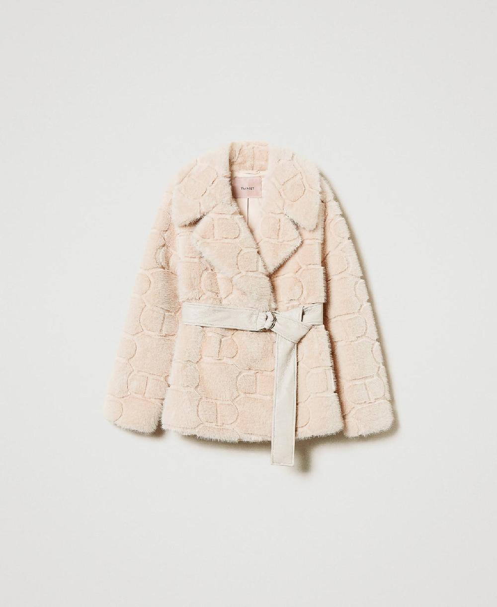 Scee by twin set Cappotto corto in faux fur con Oval T Black Friday Prezzi