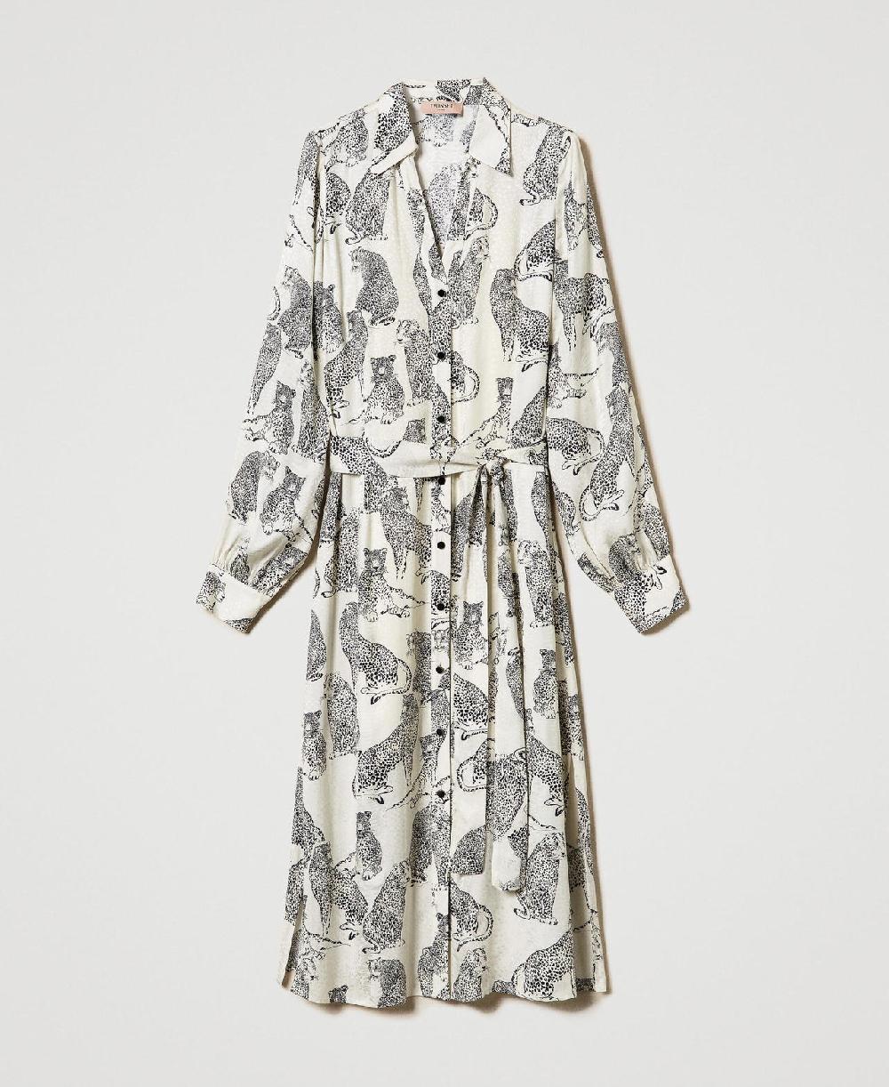Scee by twin set Abito longuette jacquard con stampa giaguaro Sconti questo mese