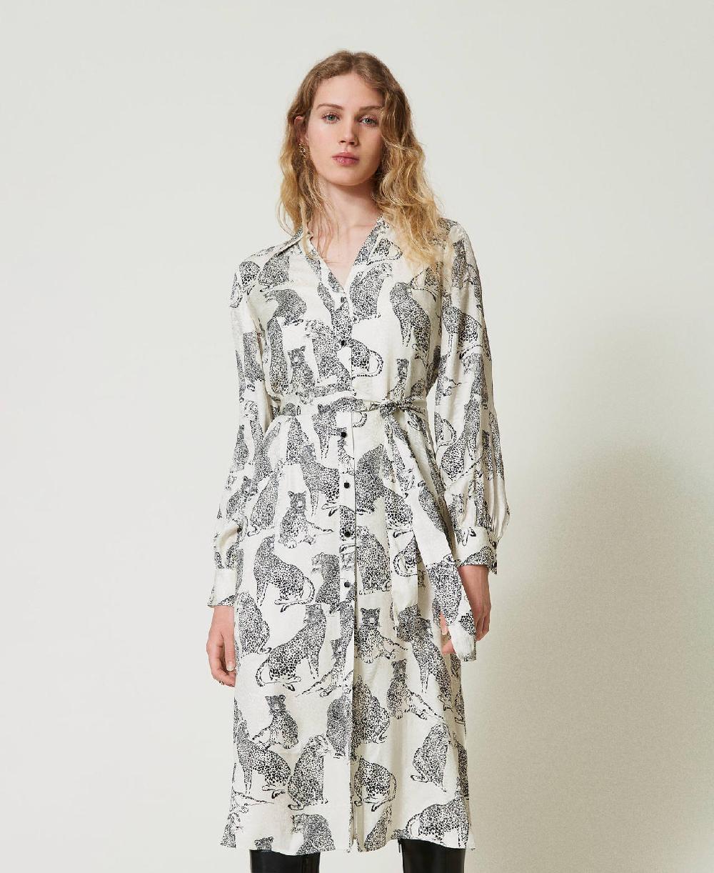 Scee by twin set Abito longuette jacquard con stampa giaguaro Sconti questo mese