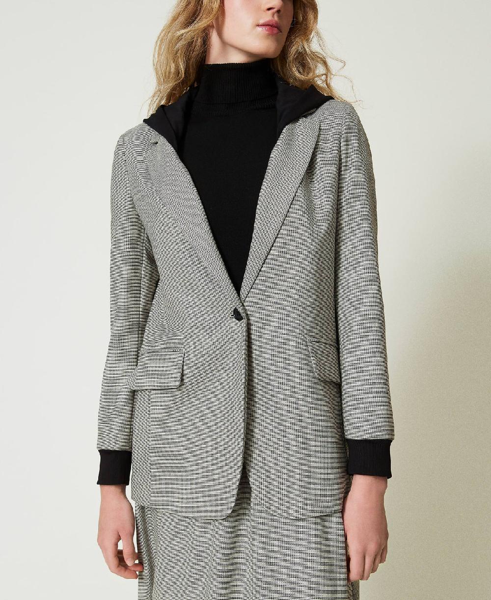 Scee by twin set Giacca blazer in pied de poule con cappuccio Italy