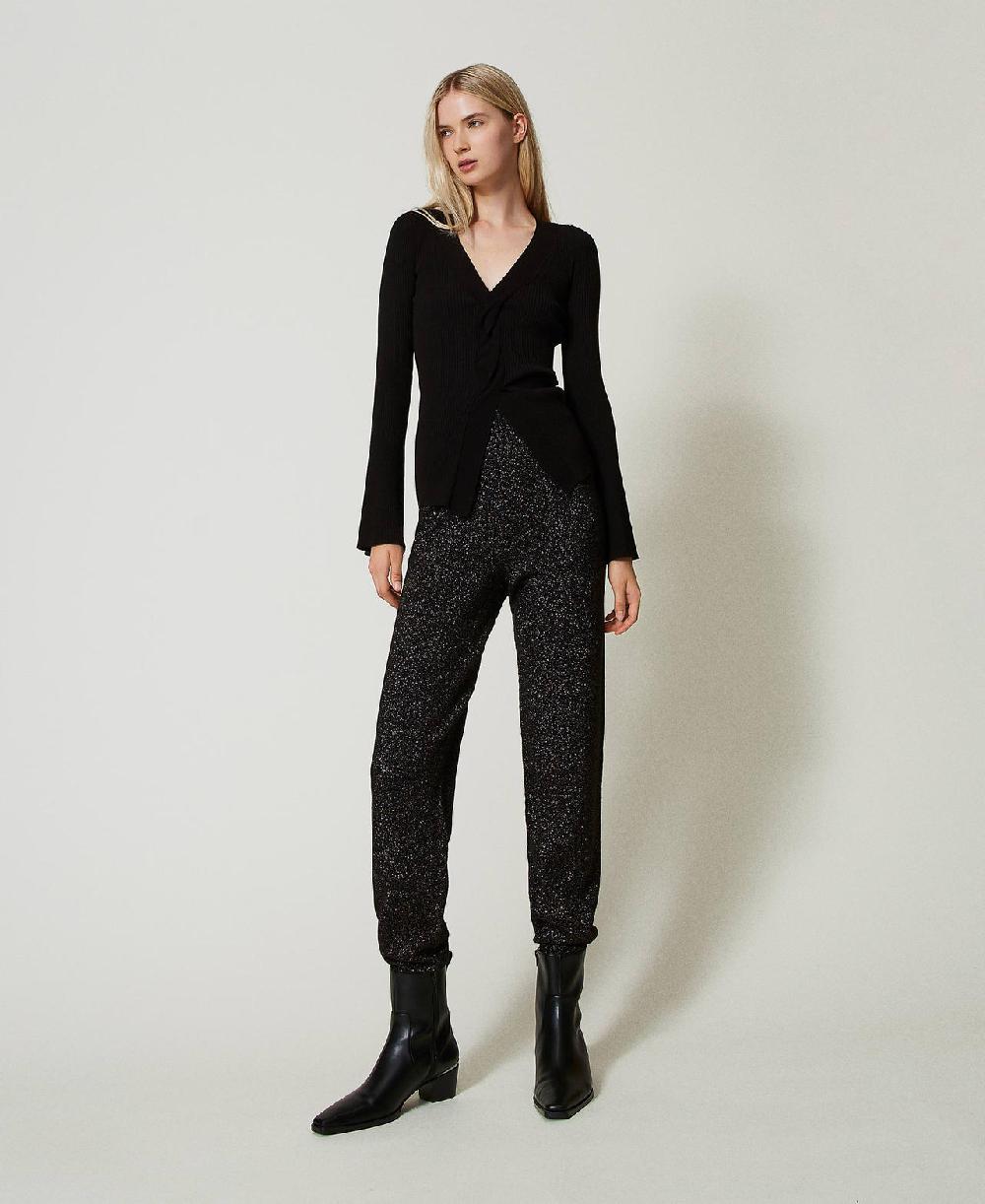 Scee by twin set Pantaloni joggers in maglia misto lana e lurex Nuovo