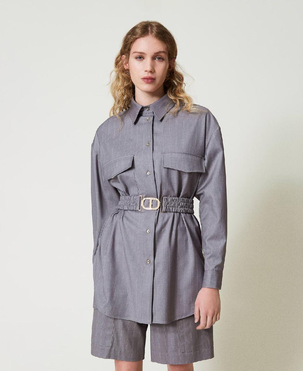 Scee by twin set Maxi camicia gessata con cintura Qualità