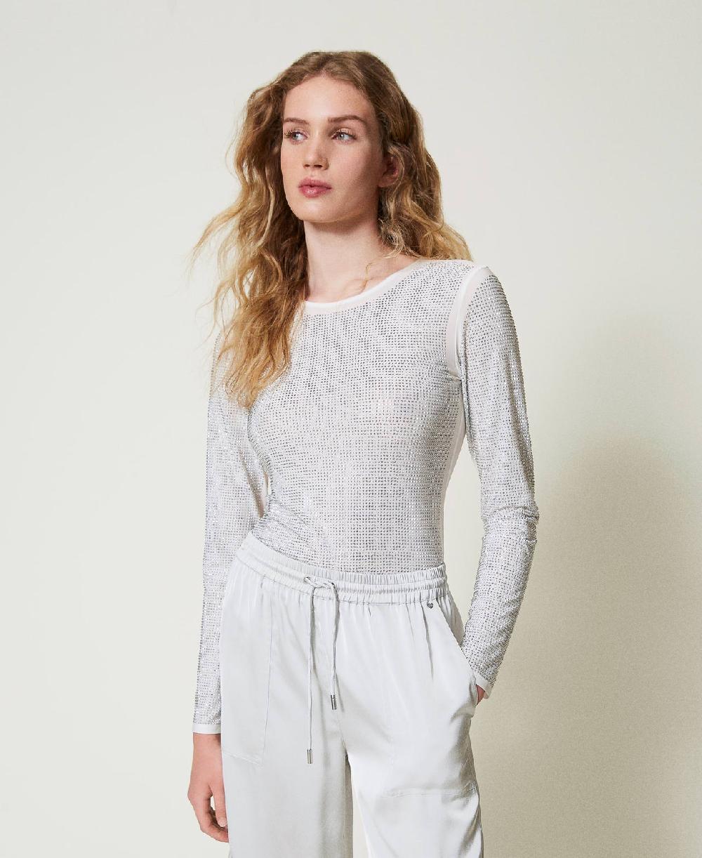 Scee by twin set T-shirt stretch con strass all over Pezzi Unici