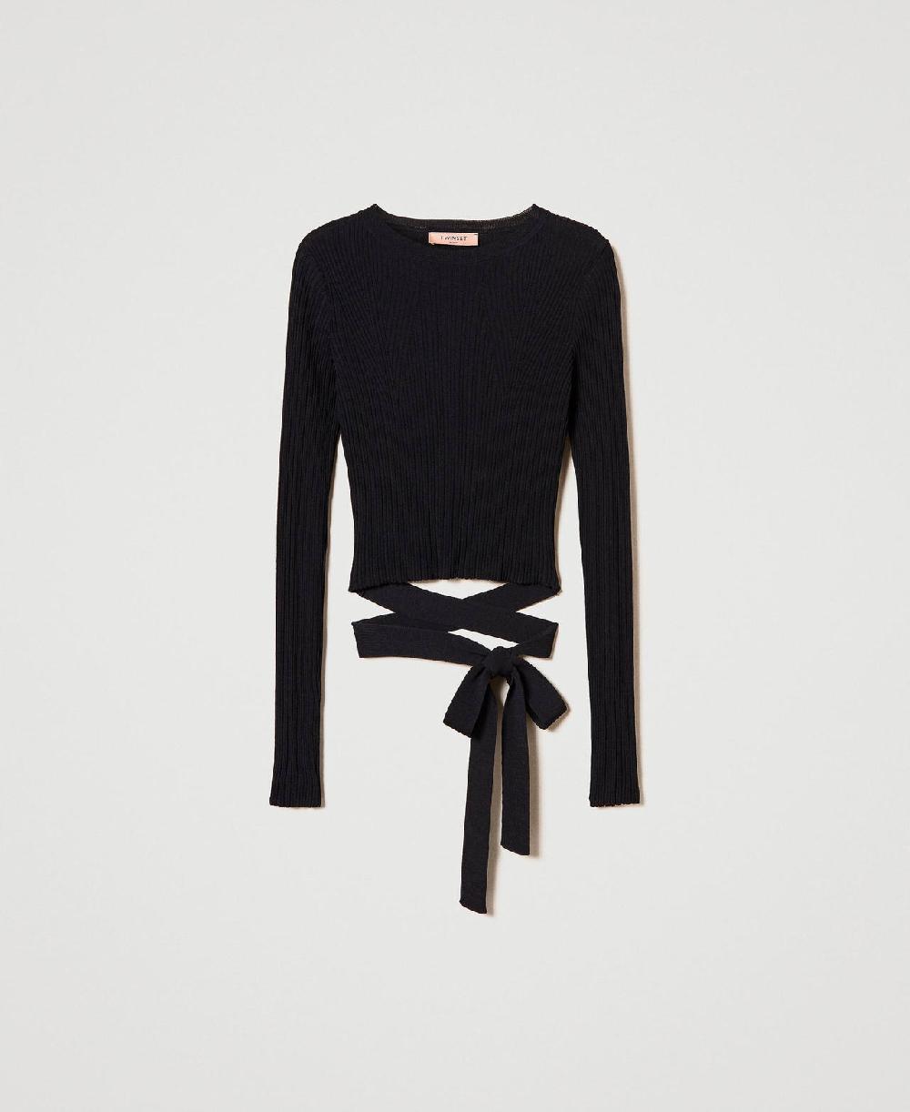 Scee by twin set Maglia a costine con fiocco Qualità Garantita