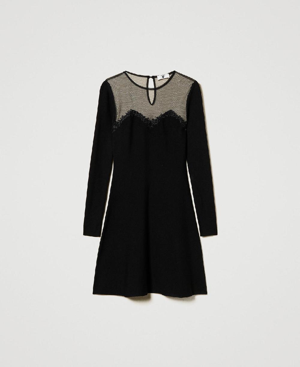 Scee by twin set Abito corto in maglia con tulle e ricamo Negozi Online