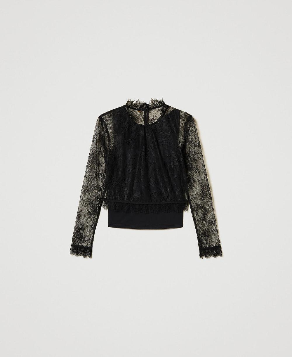 Scee by twin set Blusa cropped in pizzo e top Promozione Limitata