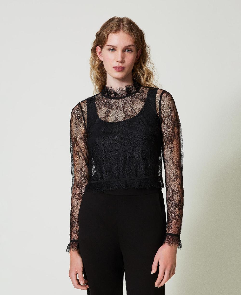 Scee by twin set Blusa cropped in pizzo e top Promozione Limitata