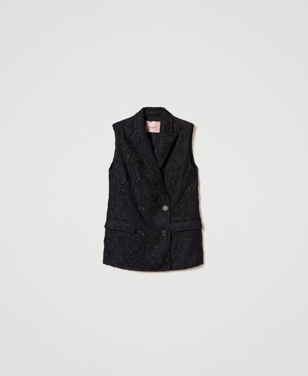 Scee by twin set Gilet doppiopetto in pizzo macramè Presa