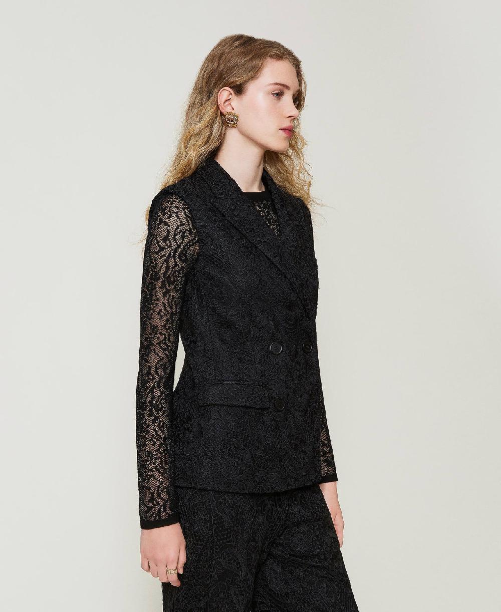 Scee by twin set Gilet doppiopetto in pizzo macramè Presa