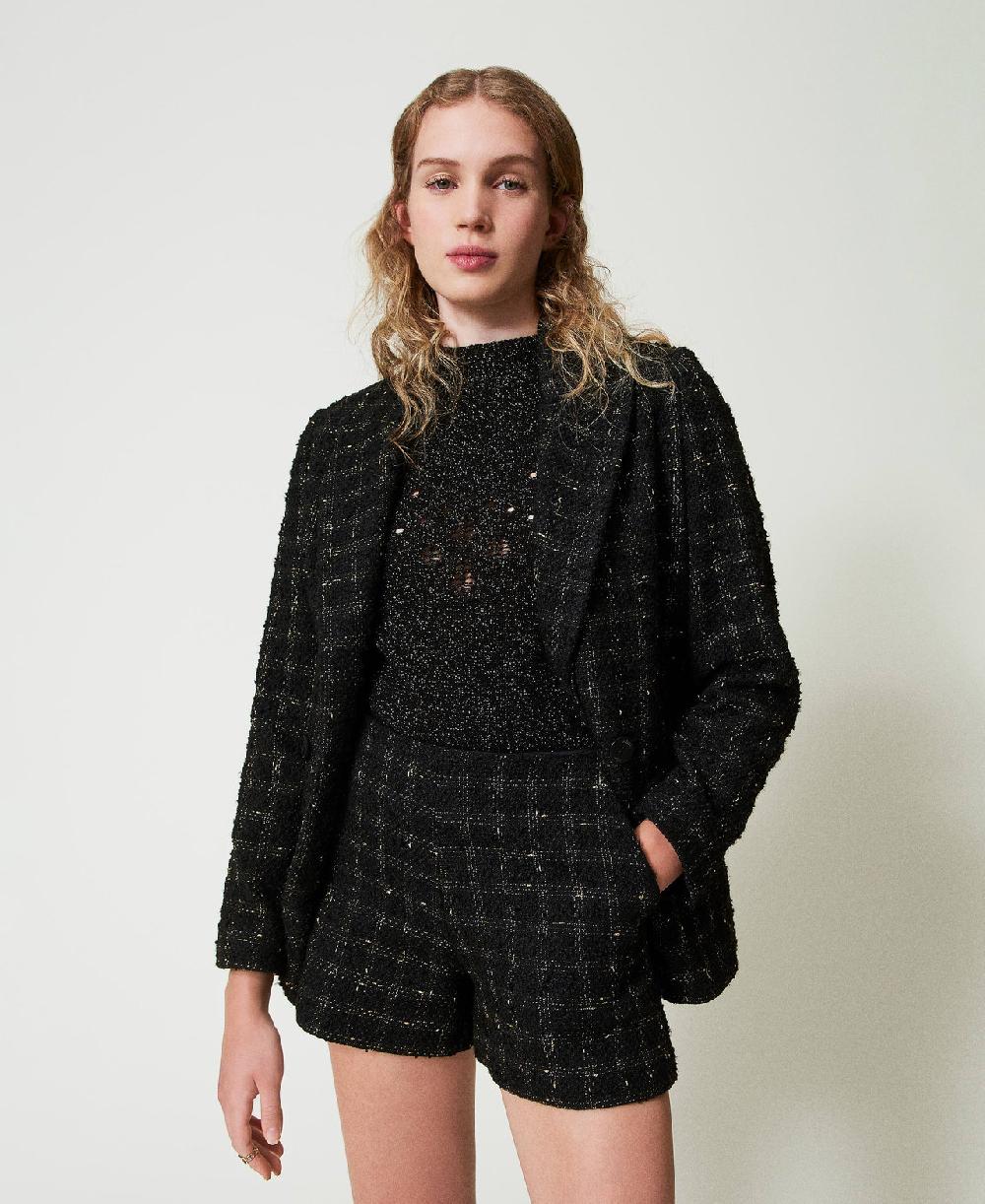 Scee by twin set Shorts bouclé a disegno check Sconto