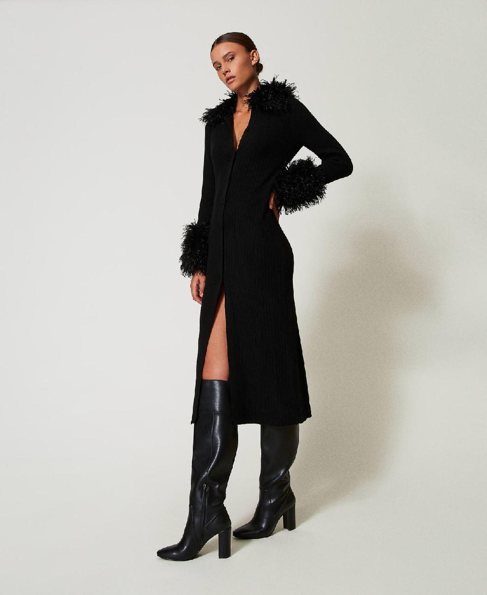 Scee by twin set Abito-cardigan lungo in misto lana e faux fur Offerta