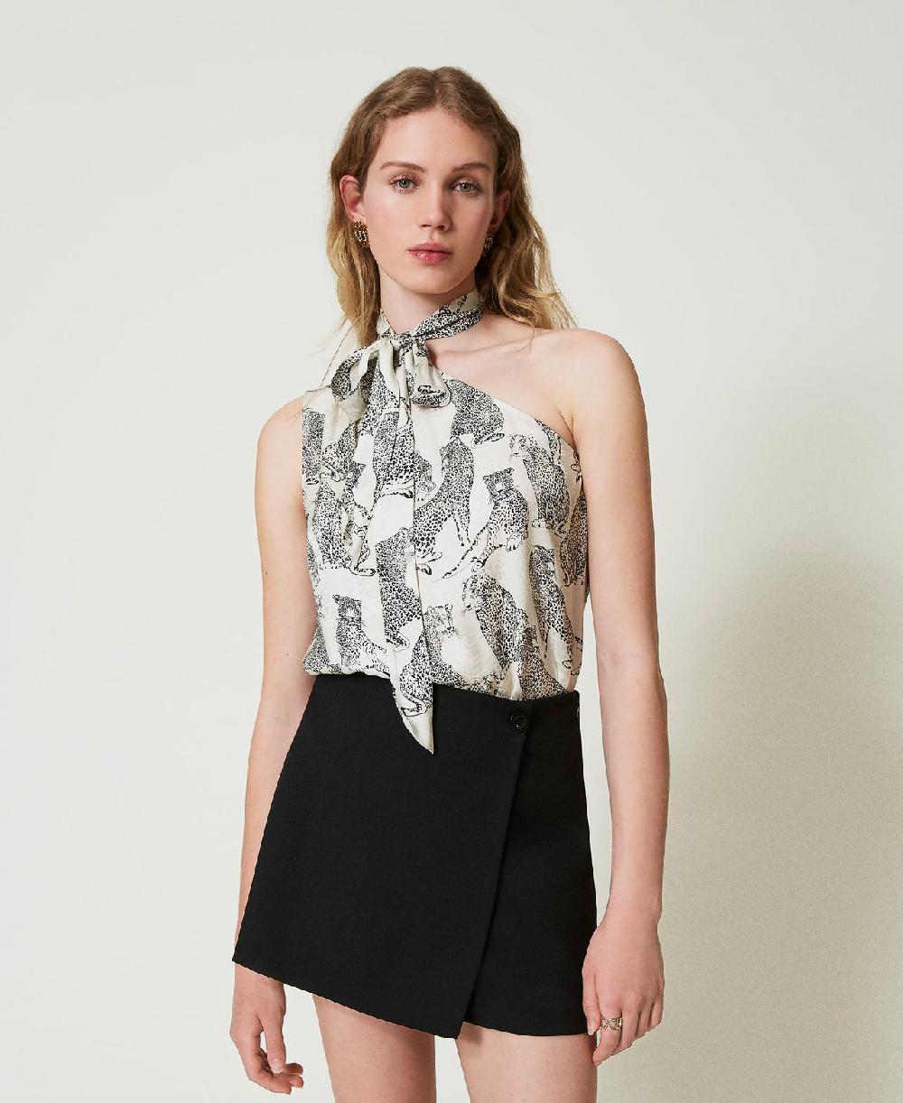 Scee by twin set Top monospalla jacquard con stampa giaguaro Online