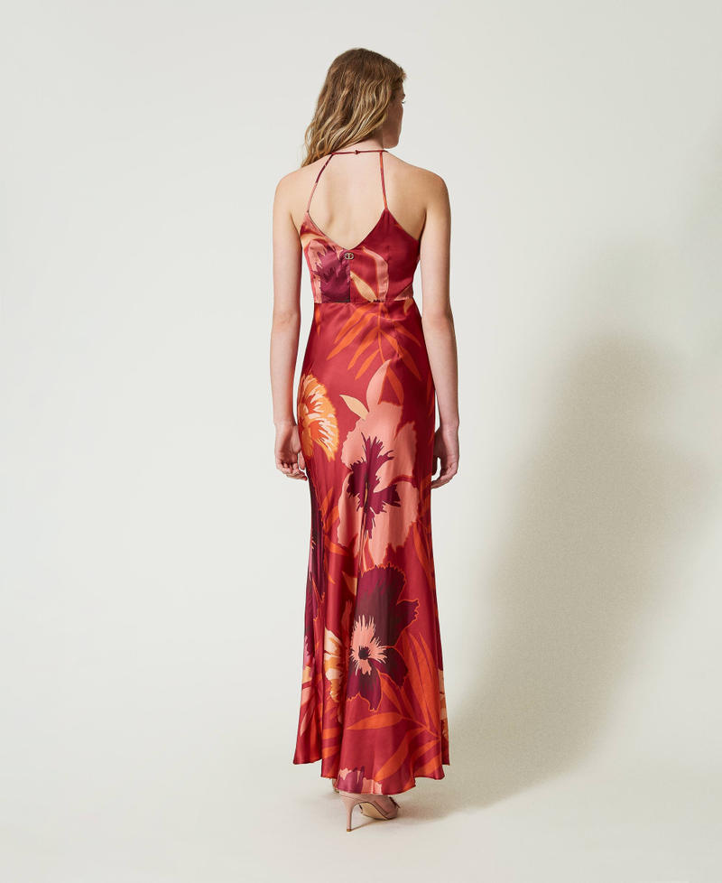 Scee by twin set Abito lungo in raso a fiori con scollo all'americana Hotsell