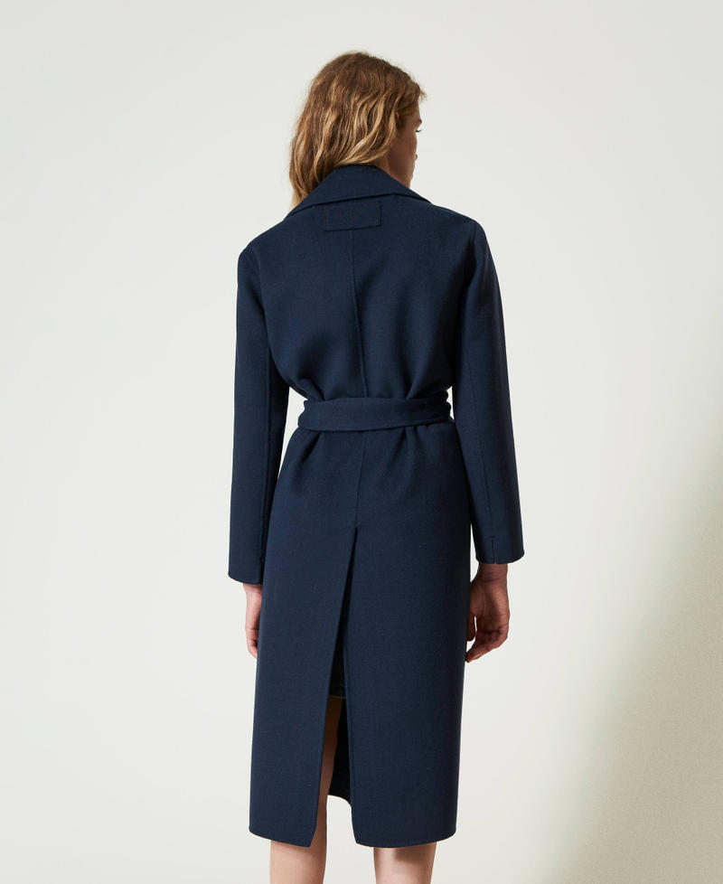 Scee by twin set Cappotto in panno double misto lana con piume In Saldo