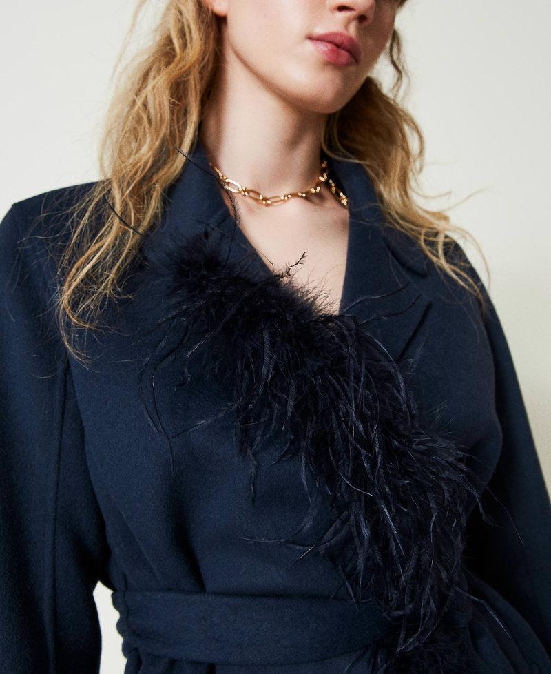 Scee by twin set Cappotto in panno double misto lana con piume In Saldo
