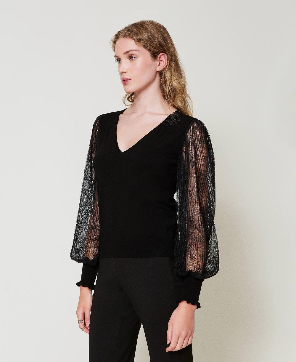 Scee by twin set Maglia doppio uso con maniche in pizzo Spedizione gratuita