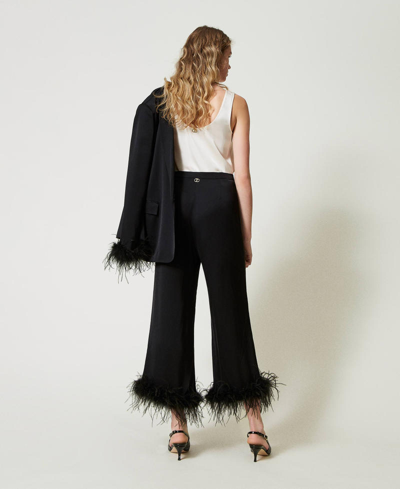 Scee by twin set Pantaloni in raso con piume Grande vendita